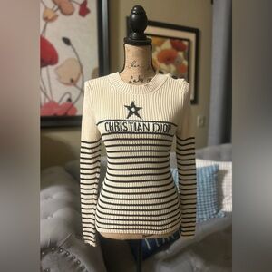 Dioriviera Sweater Ecru and Black Cotton Knit with Signature Size 4 Small